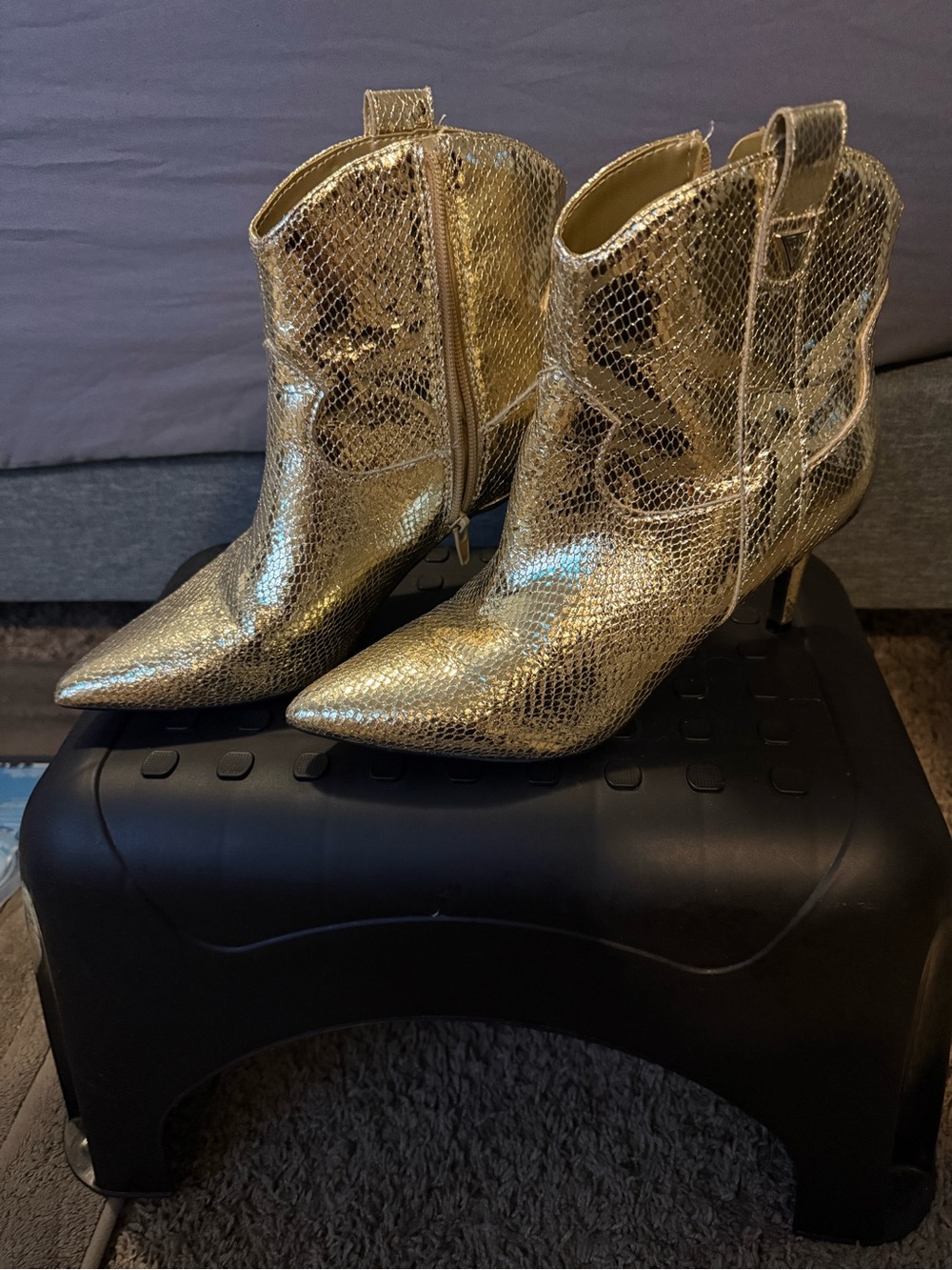 Guess Metallic Gold Pointed Toe Ankle Booties